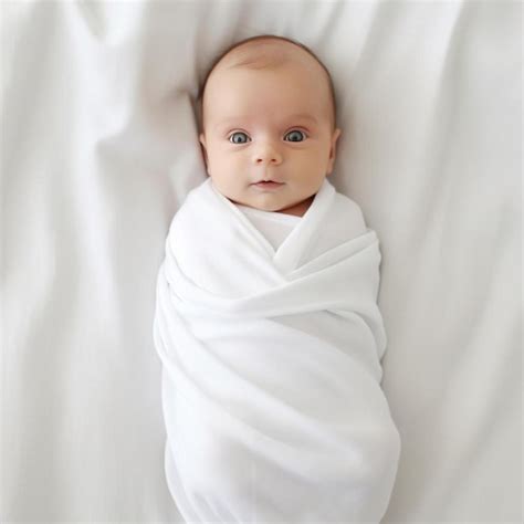 A Baby Wrapped In A White Blanket With A White Sheet Premium AI