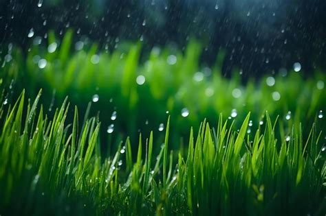 Premium AI Image | Green grass with drops of water on the background of ...