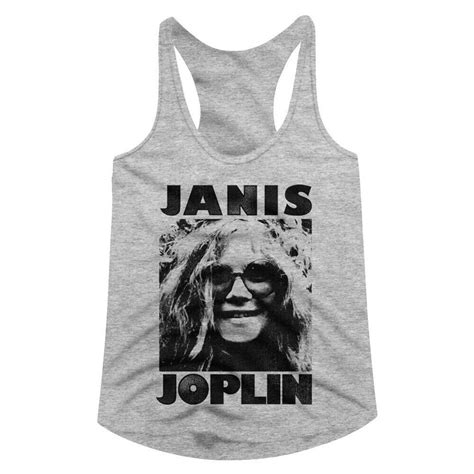 Janis Joplin Womens Tanktop Candid Photo Gray Heather Graphic Tee