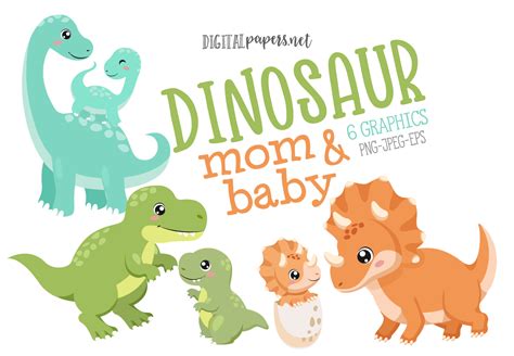 Dinosaur Mom Baby Clipart Gráfico por DIPA Graphics Creative Fabrica