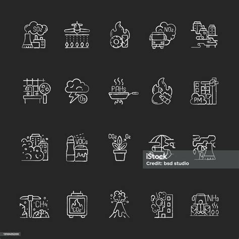 Air Pollution Chalk White Icons Set On Black Background Stock Illustration Download Image Now