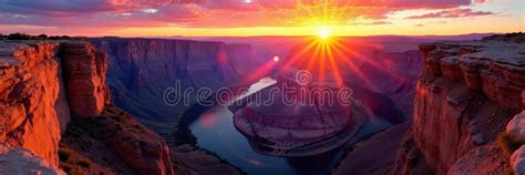 Sunrise Over Grand Canyon Colorado River Below Valley Orange Stock