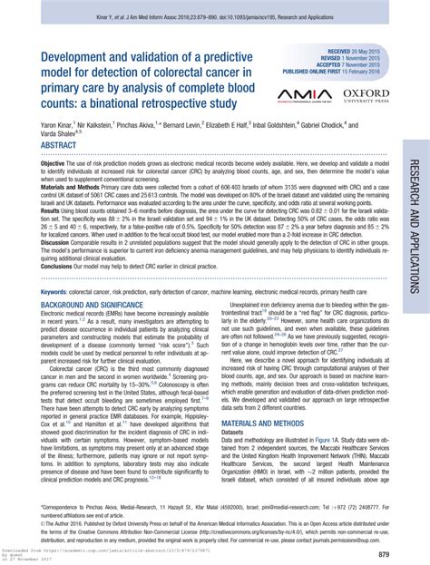 Pdf Development And Validation Of A Predictive Model For Detection Of