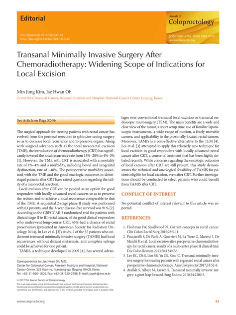 PDF Transanal Minimally Invasive Surgery After Chemoradiotherapy