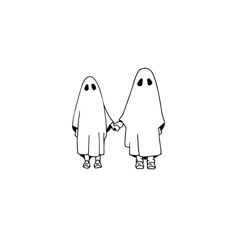 Ghost Love Couple Hand Drawn Sketch Halloween Ghost Doodle Vector