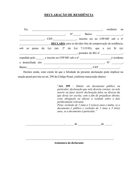 Declara O De Resid Ncia A Terceiros Inquilinos Teste De Impressora