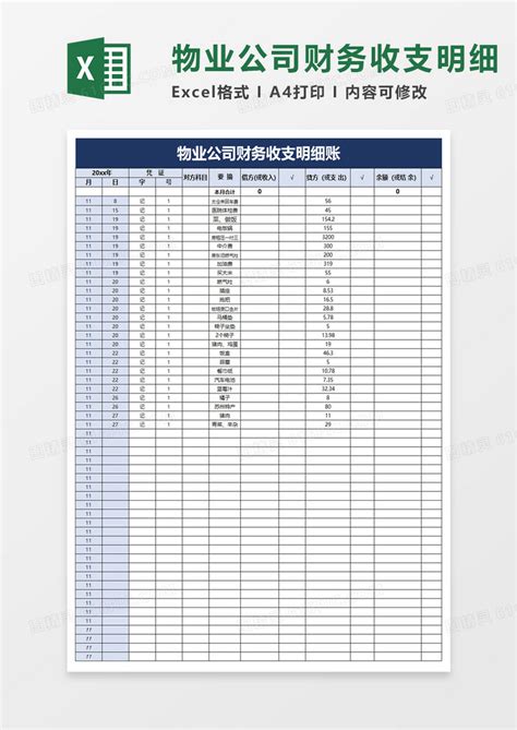 物业公司财务收支明细账excel模板免费下载编号vo5bxnk9z图精灵