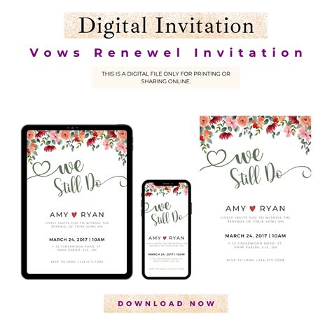 Editable Renewal of Vows Invitation Invitation Template Renew Vows Invite Wedding Vow Renewal We ...