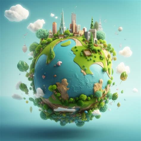 Premium Photo | A cartoon earth with buildings and trees