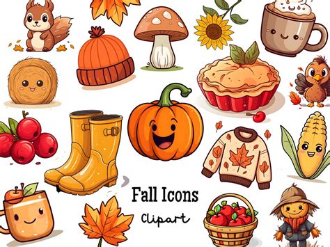 Fall Icons Clipart Set PNG Autumn Thanksgiving Turkey Leaves Pumpkin ...