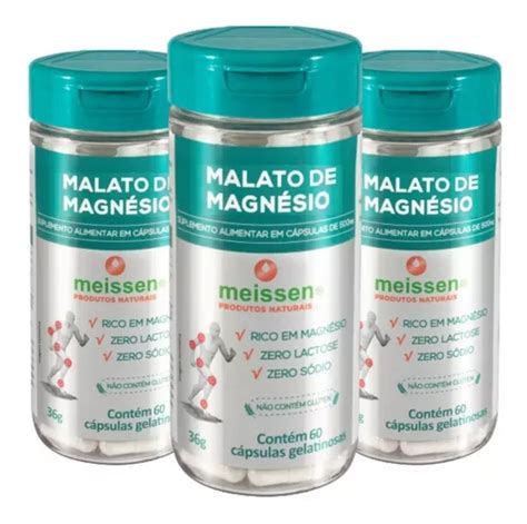 Kit 3 Malato De Magnésio Puro 60 Cápsulas 500mg Meissen Frete grátis