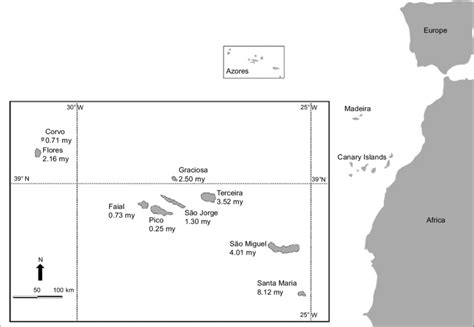 Map Of The Azores Islands And Macaronesia With Their Maximum Isotopic