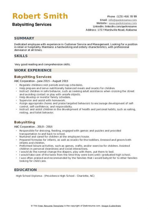 Babysitting Resume Samples | QwikResume