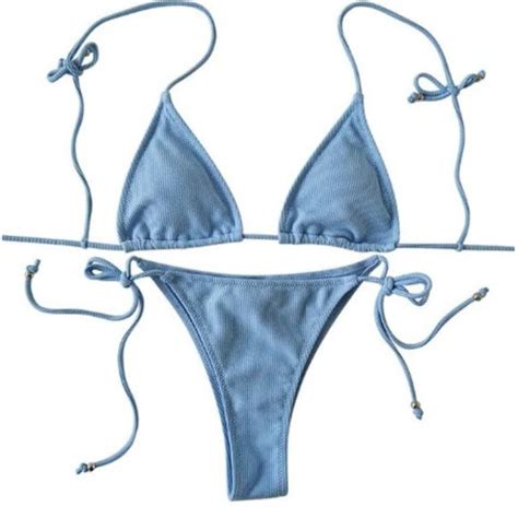 Swim Sexy Blue Ribbed String Bikini Women Swimwear Blue Bikini Nwot