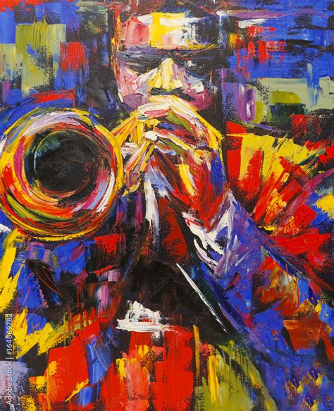 Photo & Art Print Colorful jazz trumpeter illustration