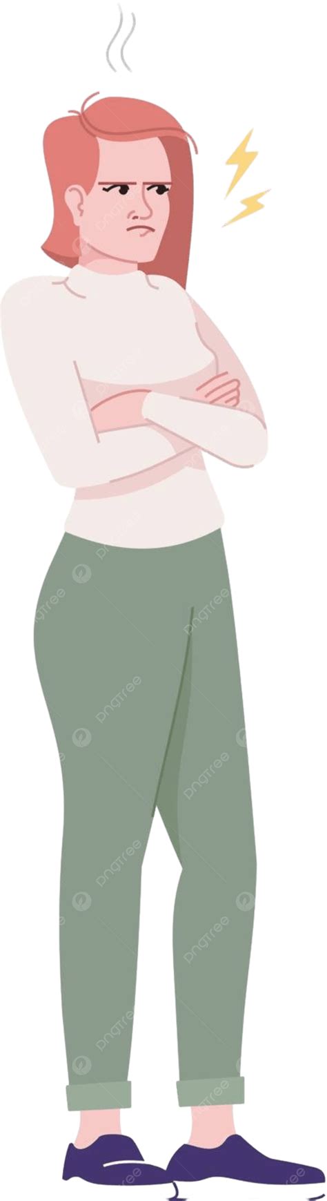 Angry Woman Cartoon Illustration With Crossed Arms On White Background