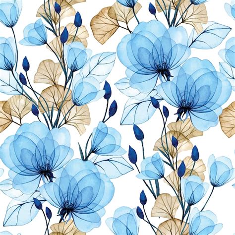 Ilustração em aquarela padrão sem emenda de flores transparentes