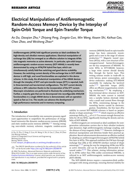 PDF Electrical Manipulation Of Antiferromagnetic RandomAccess Memory