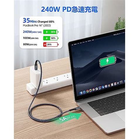 Sunguy Usb C To Usb C ケーブル 0 5m Pd3 1 240w 超急速充電 Type C To C ケーブル 高速データ転送 タイプcケーブル 高耐久ナイロン