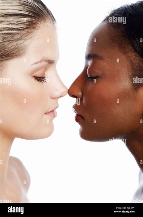 African And Caucasian Woman Nose To Nose Stock Photo Alamy