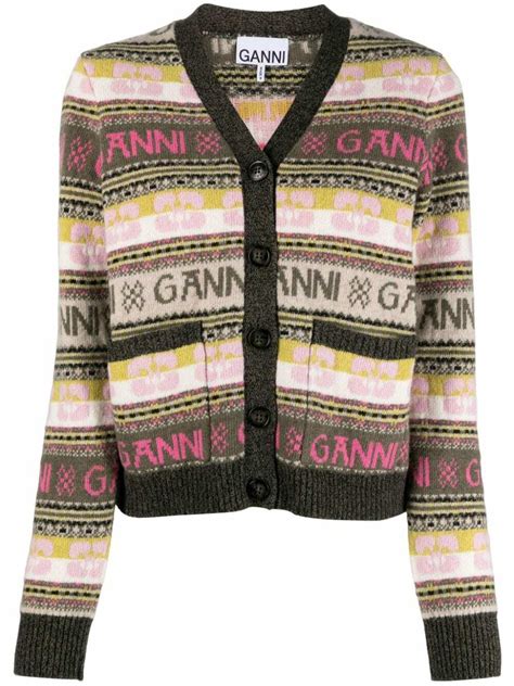 GANNI Logo Wool Blend Cardigan GANNI