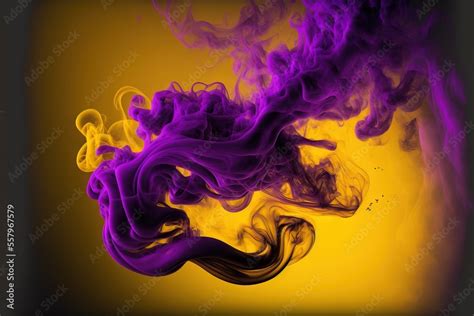 Purple And Yellow Smoke Is In The Air On A Yellow And Black Background