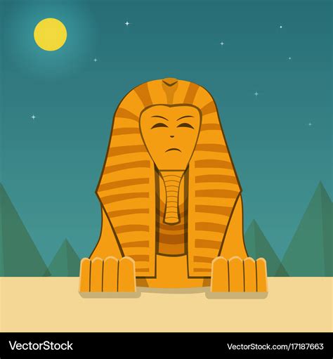 Front view sphinx at night time landscape Vector Image