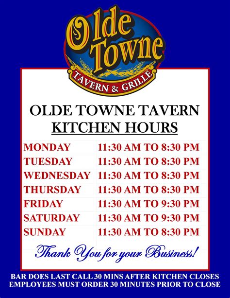 KITCHEN HOURS 2020-MAY - Olde Towne Tavern And GrilleOlde Towne Tavern And Grille