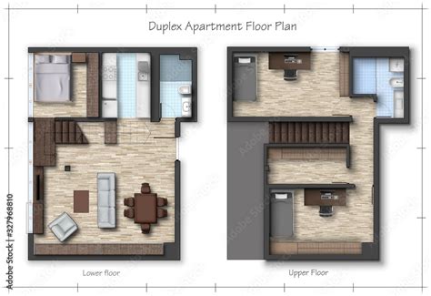 Architectural Color Duplex Apartment Floor Plan. Interior project ...