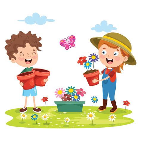 Petits Enfants Jardinant Et Plantant Art Vectoriel Chez Vecteezy