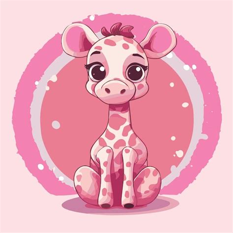 Premium Vector Cute Cartoon Pink Giraffe Sitting On Pink Background Vector Illustration