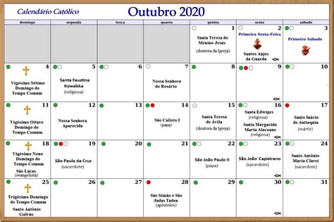SENDARIUM: CALENDÁRIO CATÓLICO - OUTUBRO DE 2020