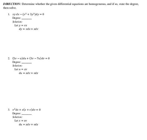 Solved Direction Determine Whether The Given Differential