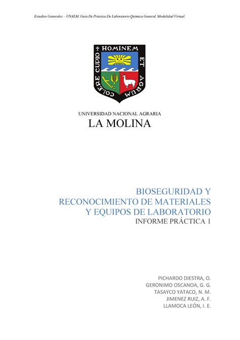 Informe Pr Ctica Bioseguridad Y Reconocimiento De Materiales En El