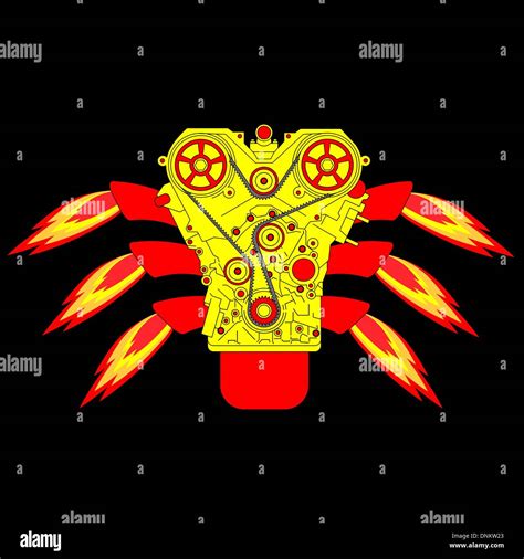 Internal Combustion Engine With Fire From The Exhaust Pipe Vector