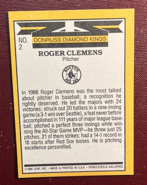 Roger Clemens Donruss Diamond King Card Boston Red Sox Nm Mt