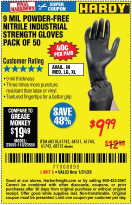 HARDY 9 mil Nitrile Powder-Free Gloves Large 50 Pc. for $9.99 through 1 ...