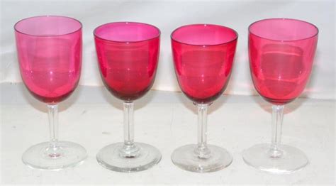 Sold At Auction 4 X Victorian Cranberry Glass Wine Glasses 19thc 4 Items