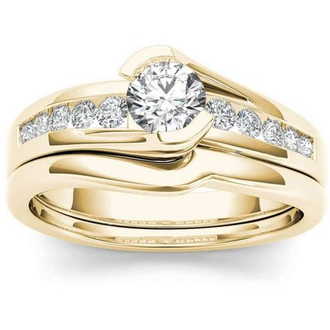 1 2 Carat T W Diamond Bypass 14kt Yellow Gold Engagement Ring Set