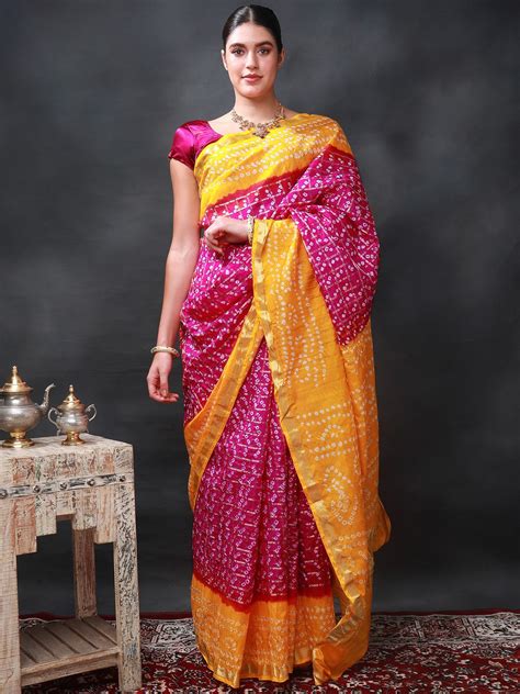 Bandhani Saree From Rajasthan With Zari Weave On Border Exotic India Art