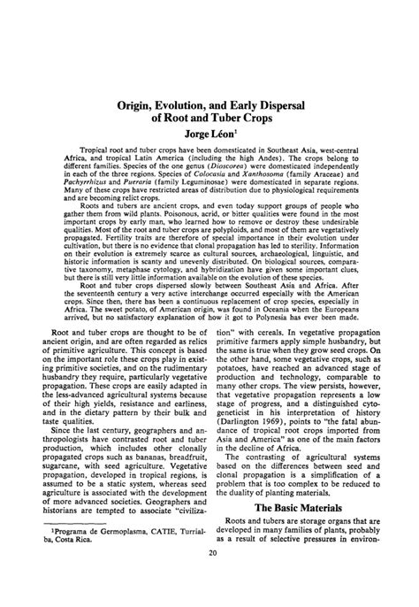 Origin Evolution And Early Dispersal Of Root And Tuber Crops Jorge