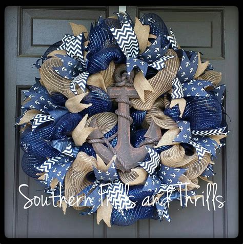 Deco Mesh Wreath Anchor Wreath Nautical Wreath By Southernthrills