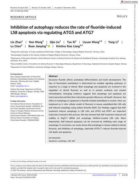 Pdf Inhibition Of Autophagy Reduces The Rate Of Fluorideinduced Ls