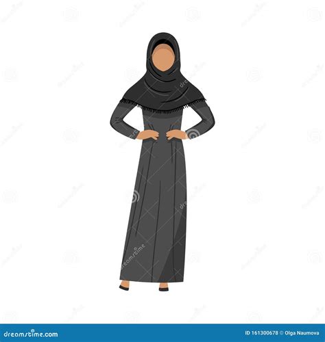 Une Fille Musulmane Dans Un Hijab Traditionnel Noir Illustration