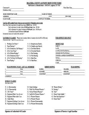 Fillable Online BRAZORIA COUNTY 4 H POINT SHOW ENTRY FORM Fax Email