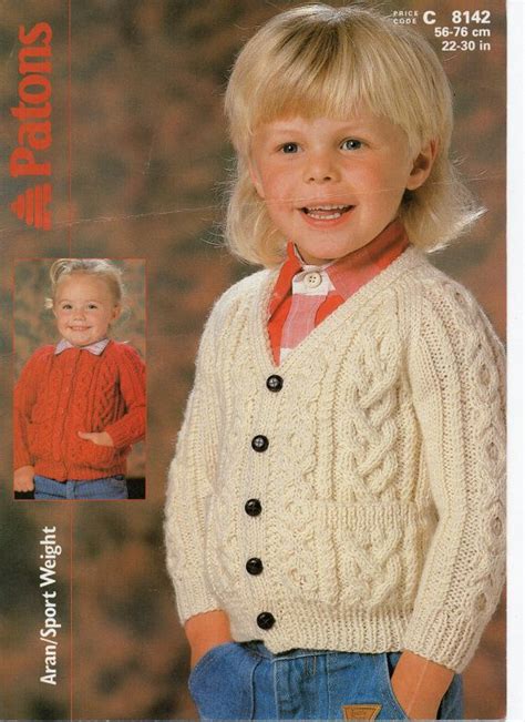 Childrens Aran Cardigan Knitting Pattern Pdf Download Childs Etsy Uk