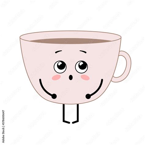 Cute Kawaii Tea Cup Cartoon Character A Cup Of Tea Illustration On