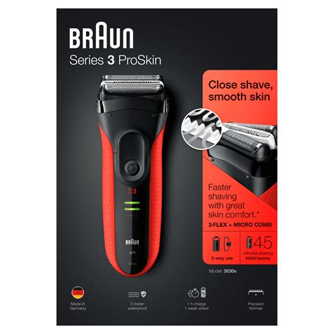 Braun Rasierer Series 3 - 3030s ProSkin schwarz/rot - Walzer.de