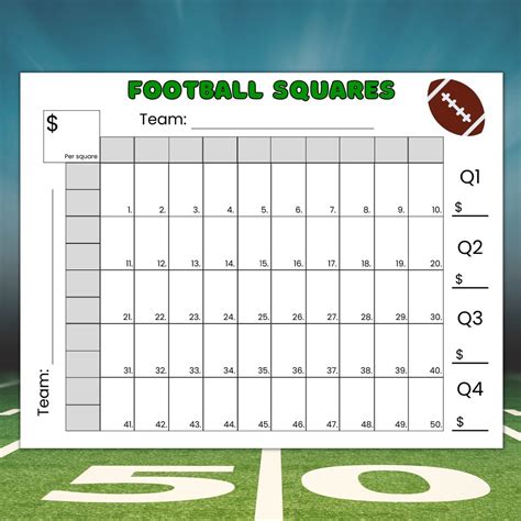 50 Squares Football Squares Game Printable, Football Fundraiser ...