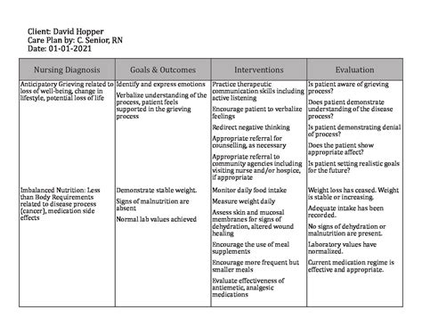 Cancer Diagnosis Care Plan Template The Nurses Brain